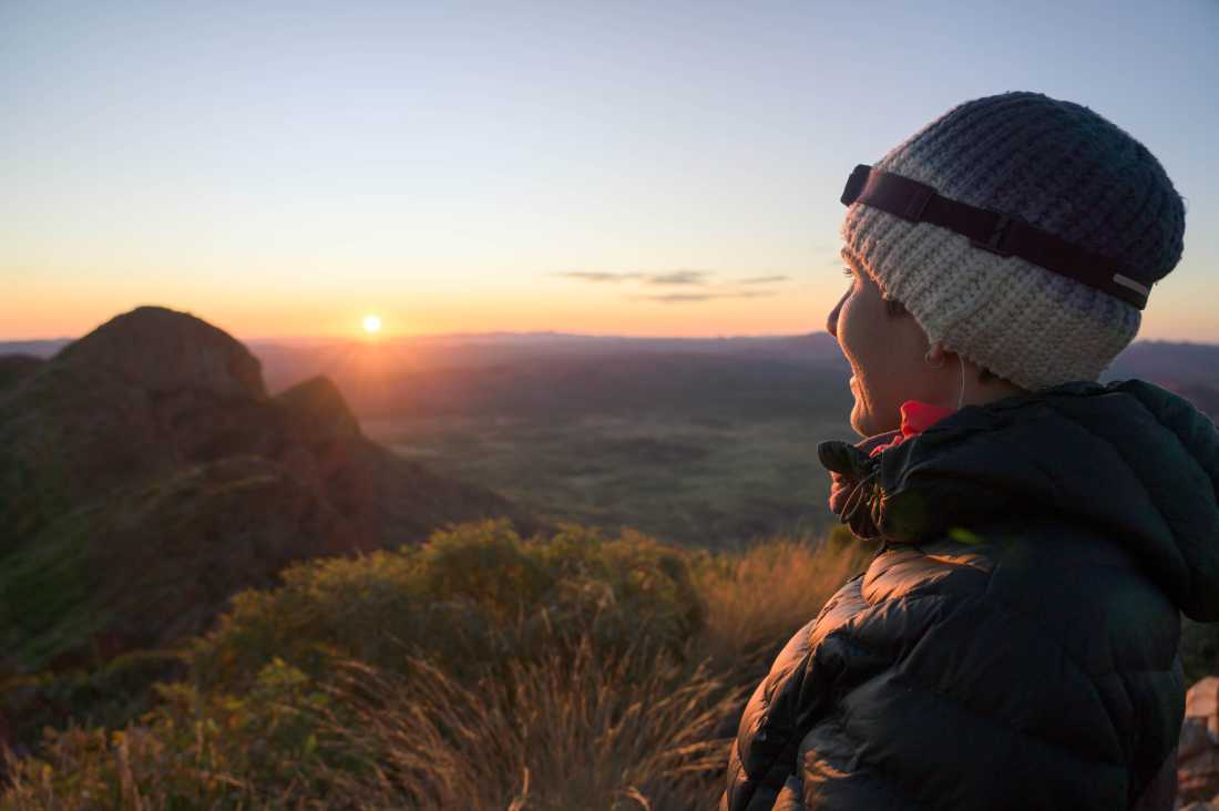 Watching the sunrise over the Larapinta from the summit of Mt Sonder |  Luke Tscharke
